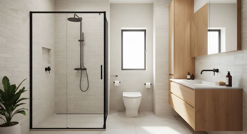 Neutral Bathroom with Black Fixtures